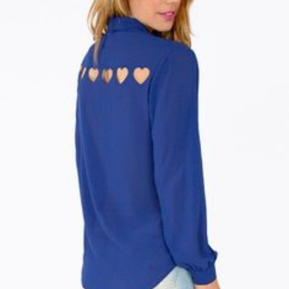 Tobi Tops - Tobi Hearts About Blue Hearts Cut Out Blouse